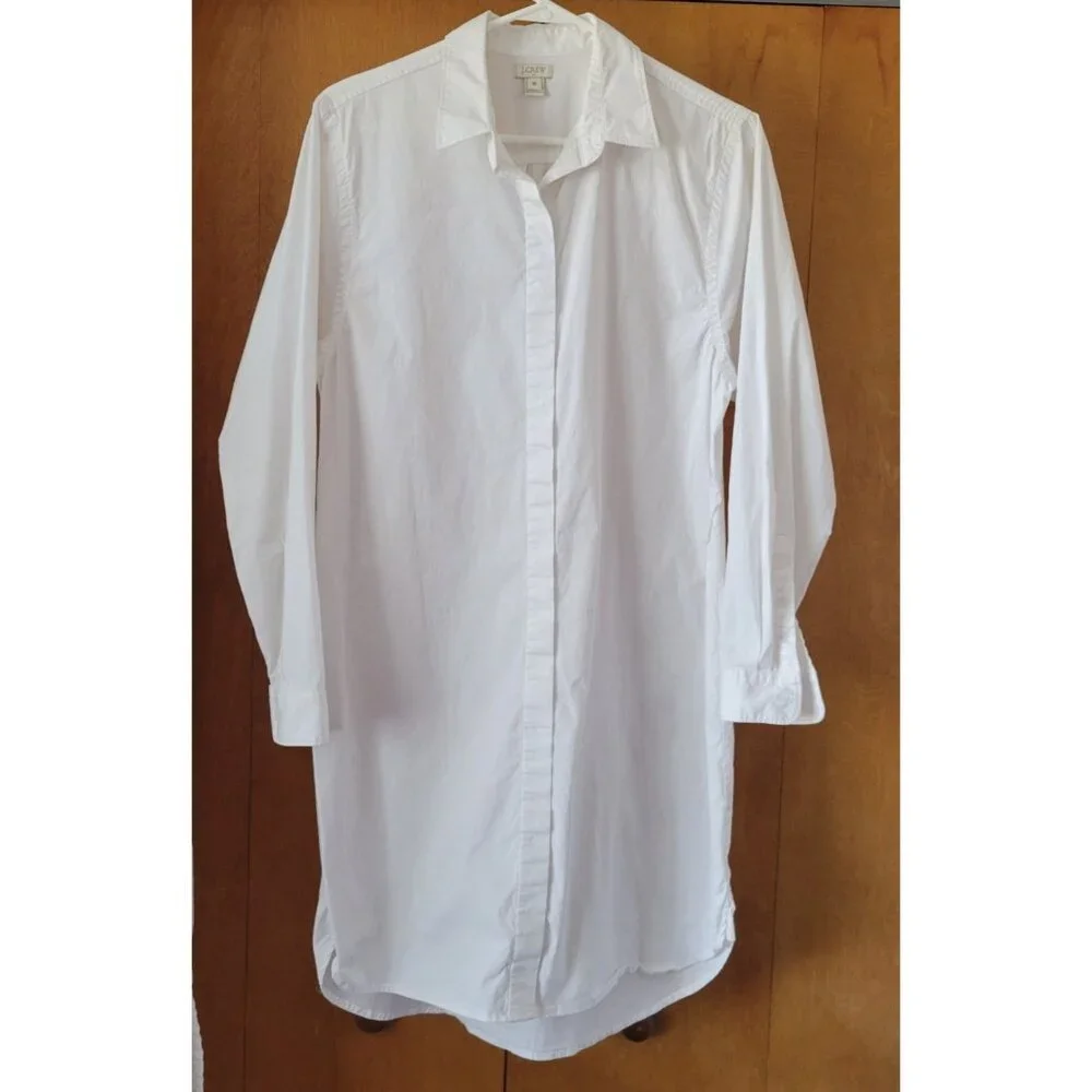 J. Crew Dress Cover Up White Long Sleeves Med. button up casual crisp beach EUC